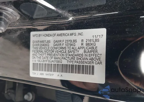2018 Acura Tlx from USA, damaged, VIN 19UUB1F30JA010852